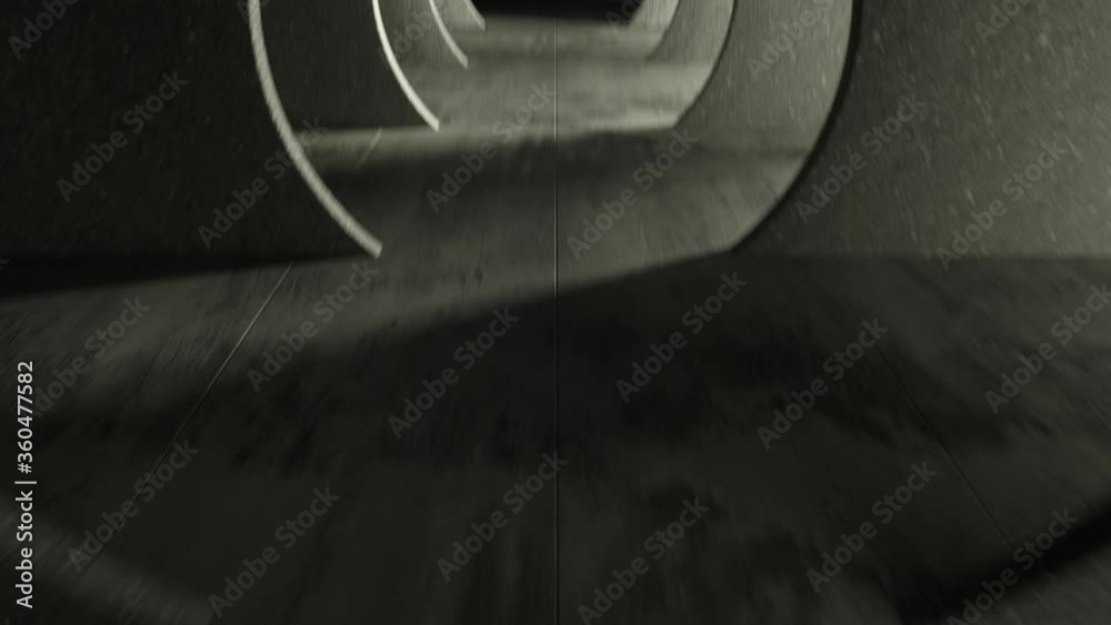 Poster endless flight in a gray concrete tunnel. the movement of the camera in a circle. seamless loop abst