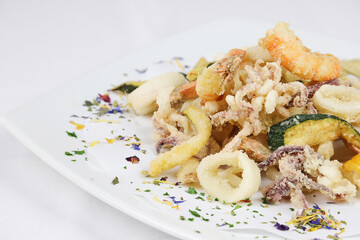 Typical Italian Seafood Fritto Misto di Pesce, Mixed fried fish