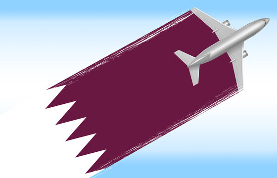 Background Qatar Travel Concept. Flag With Plane