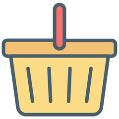 empty wicker basket for food, grocery shopping, special offer, vector line icon design 