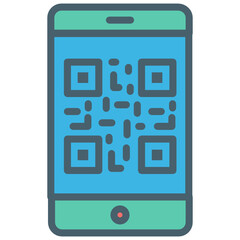 Scan QR code to Mobile Phone. Electronic , digital technology, barcode. Vector color line icon. 
