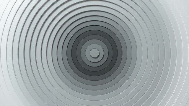 Abstract circles pattern with offset effect and smooth black and white gradient. Animation of light and dark clean rings. Abstract background for business presentation. Seamless loop 4k 3D render