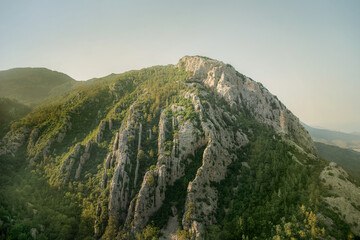 Mountain peaks in sunset scenery landscape