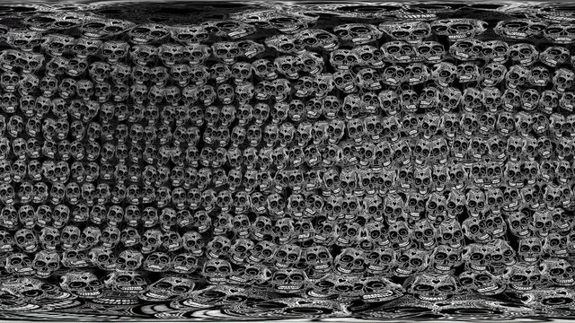 Equirectangular environment map of tattooed skulls. Spherical panorama 360 virtual reality 3D rendering for environment or reflection map 
