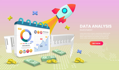 data analysis landing page for Website or Mobile Application Vector with money vector Concept Marketing and Digital marketing.