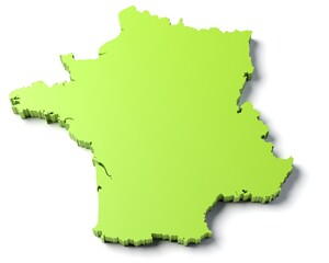 Fototapeta premium Carte de France verte sur fond blanc