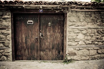 old wooden door in old town