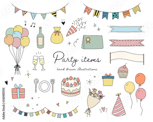 パーティーグッズの手書きのイラストのセット 誕生日 記念日 イベント Wall Mural Yugoro パーティーグッズの手書きのイラストのセット 誕生日 記念日 イベント Wall Mural Yugoro