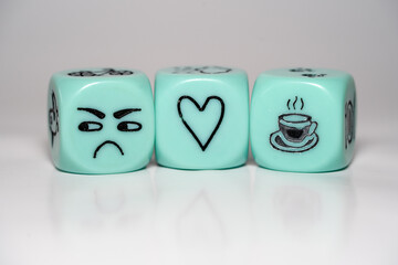 Blue dices angry face loves coffee