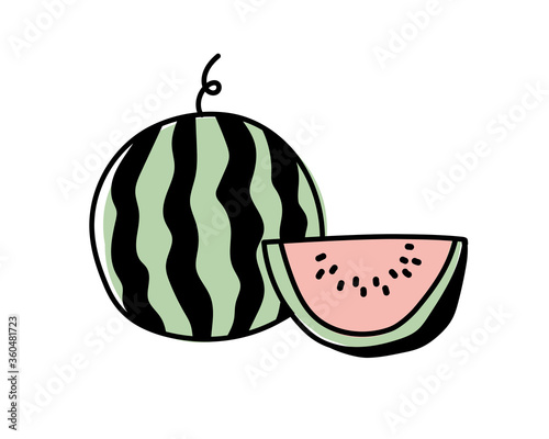 手書きのスイカのイラスト カット 素材 夏 Wall Mural Yugoro