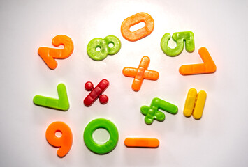 Colorful numbers from above on a white background