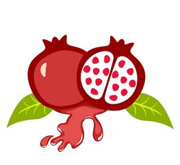 Fruit of Punica granatum (pomegranate) split open to reveal the clusters of juicy seeds and its juice