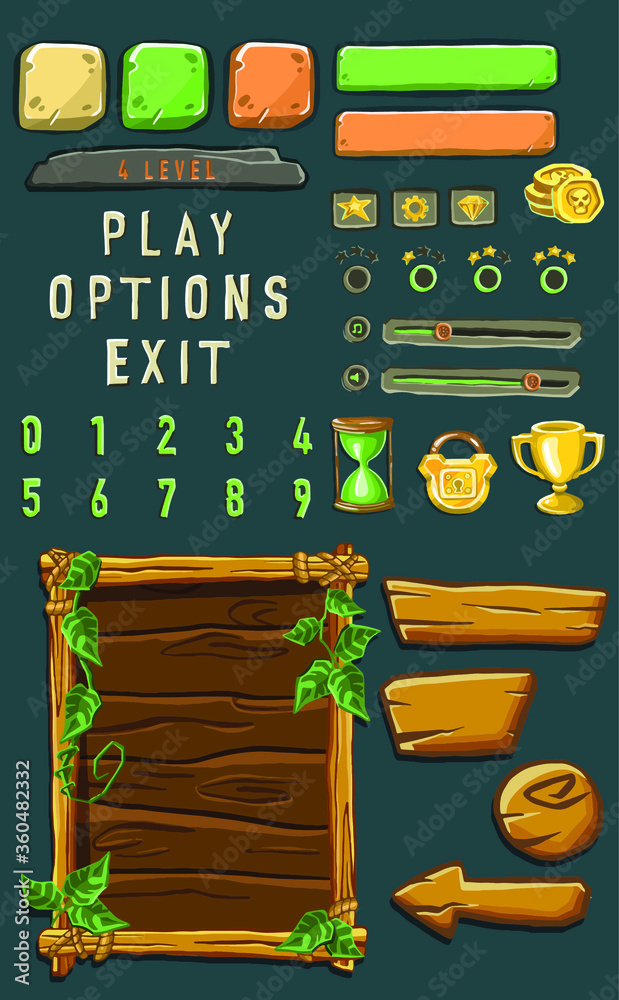 Poster game template with elements of game objects. vector illustration