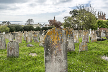 Victoria Tower and Candie Road Cemetery. Victoria Tower - famous monument in Saint Peter Port,...