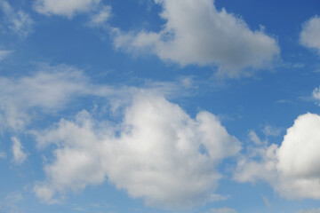 Fototapeta premium Light scraps of white summer clouds in the daytime sky