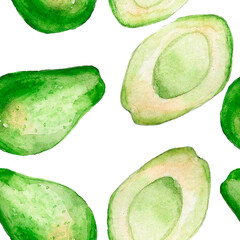 Watercolor seamless pattern with  avocado isolated on white. Design for textile, fabric, card, wrapping, scrapbooking, wallpaper, package, kitchen, poster, banner