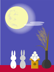 中秋の名月　お月見　お団子とススキ