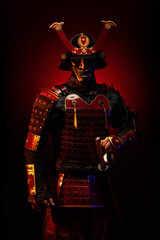 Portrait of a samurai in red armor