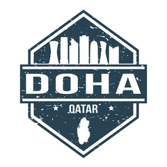 Doha Qatar Travel Stamp Icon Skyline City Design Tourism.