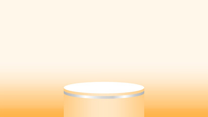 orange soft pedestal cylinder for cosmetics showcase, podium circle stage orange pastel soft color, podium round for make-up product display, copy space