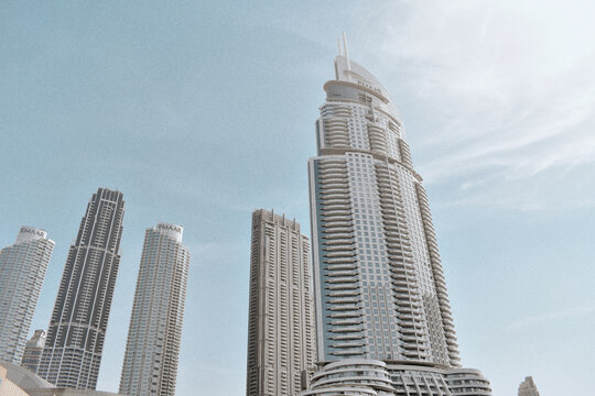 A high rise of buildings in Dubai in a vintage style 