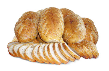 A loaf of white bread with sesame seeds on Isolated White Background
