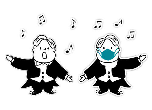 High quality vector graphic. Singers with facemask. Covid-19 mutes musicians.
