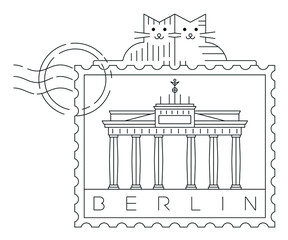 Minimal Berlin stamp, linear vector illustration and typography design, Germany