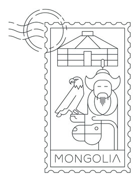 Mongolia stamp minimal linear vector illustration and typography design
