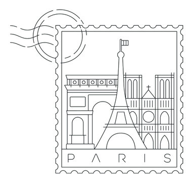 Paris stamp minimal linear vector illustration and typography design, France