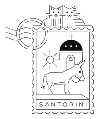 Santorini stamp minimal linear vector illustration and typography design, Greece