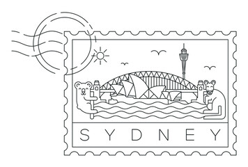 Naklejka premium Sydney stamp minimal linear vector illustration and typography design, Australia
