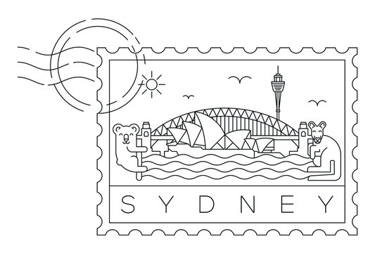 Sydney stamp minimal linear vector illustration and typography design, Australia