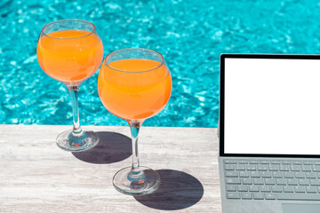 orange juice pool laptop