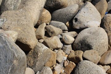 Sea pebble. Sea stones background. Beach rocks.