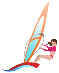 ウィンドサーフィンをする女性　白背景