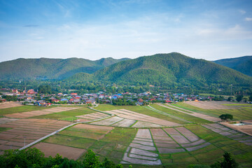 rice field, a beautiful natural beauty on mountain in Nan,Khun Nan Rice Terraces, Boklua Nan Province, Thailand