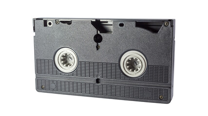 isolated old VHS tape back side, VHS tape on the white screen
