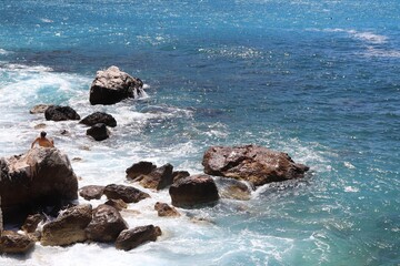 Le littoral rocheux à l'est du port de Nice, ville de Nice, département des Alpes Maritimes, France