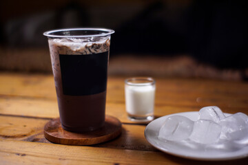 variant of cold drinks with fruit flavor. fresh cafe menu with dark background. colorful ice mockups with plastic cups. grape, chocolate, strawberry, mango, grass jelly,  blueberries, guava