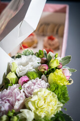 Big and small bouquet on grey background