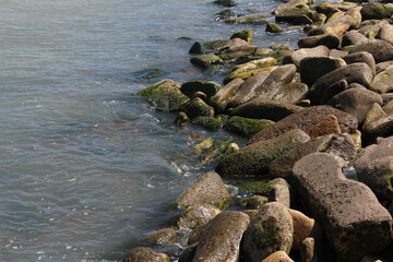 Obraz premium Sea pebble. Sea stones background. Ocean beach rocks.