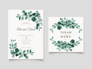 green eucalyptus wedding invitation card template