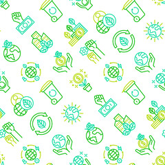 Green economy seamless pattern with thin line icons: financial growth, green city, zero waste, circular economy, green politics, global consumption. Vector illustration for environmental issues.