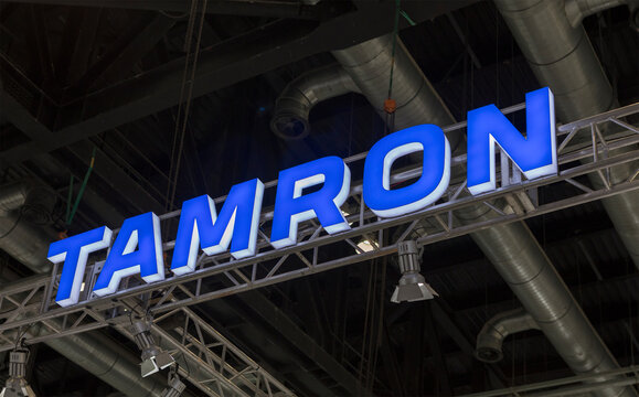 BEIJING, CHINA- APRIL 23, 2017: Tamron sign; Tamron Co., Ltd. is a Japanese company founded in 1950 that manufactures photographic lenses, optical components and commercial/industrial-use optics. 