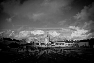 The Sanctuary of Our Lady of Fatima, in Portugal, after a rain storm, preparing for another...