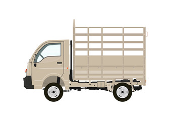 Mini Asian truck. Side view of small modern truck. Flat vector.