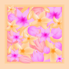 The flowers in the frame are orange, pink, yellow. Can be used in illustrations or as backgrounds.