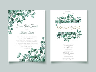 Fototapeta na wymiar green eucalyptus wedding invitation card template