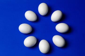  white eggs on a blue background